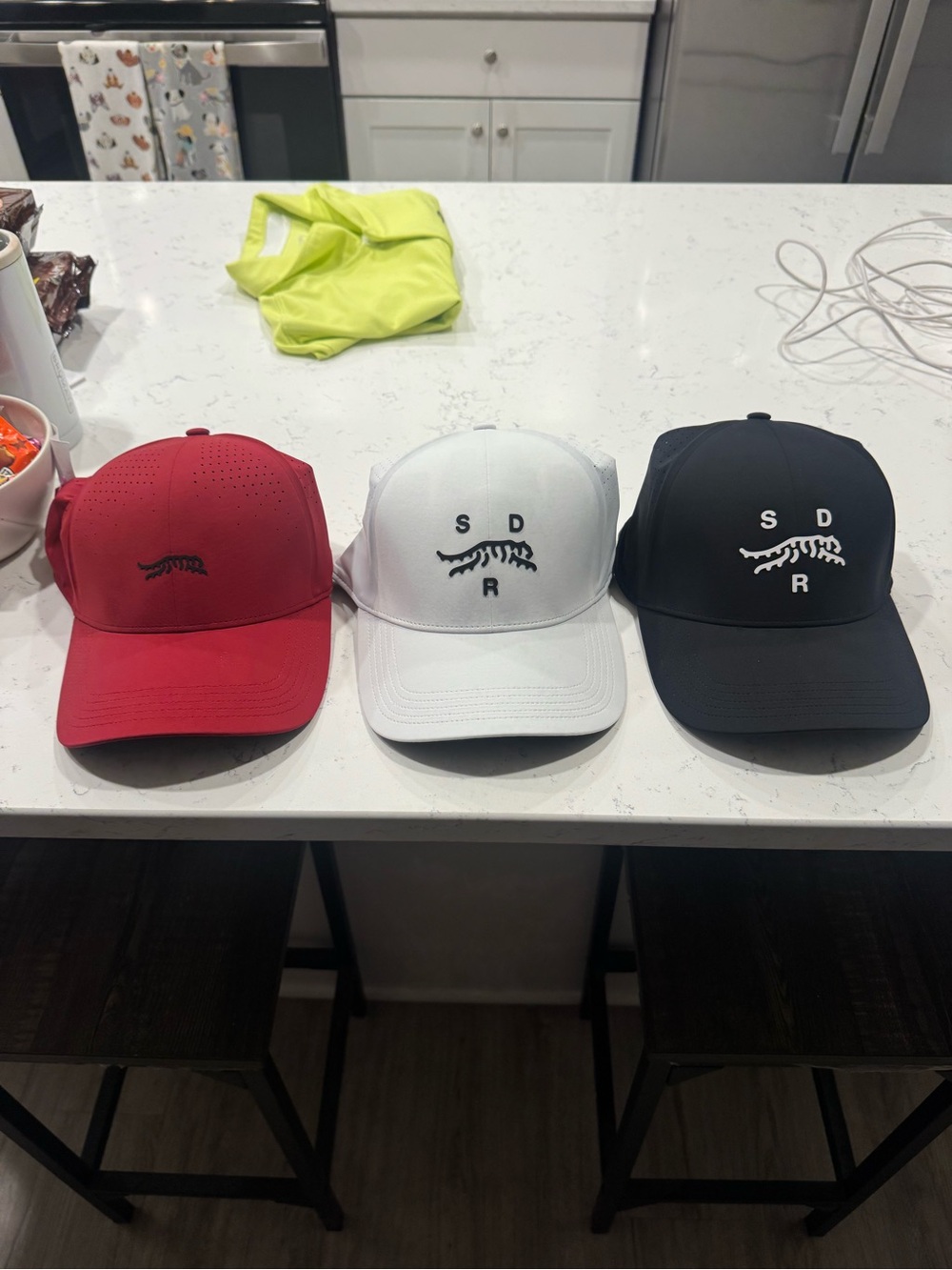 Sun Day Red Embroidered Logo Baseball Cap - Red, White, Black (Set of 3)
